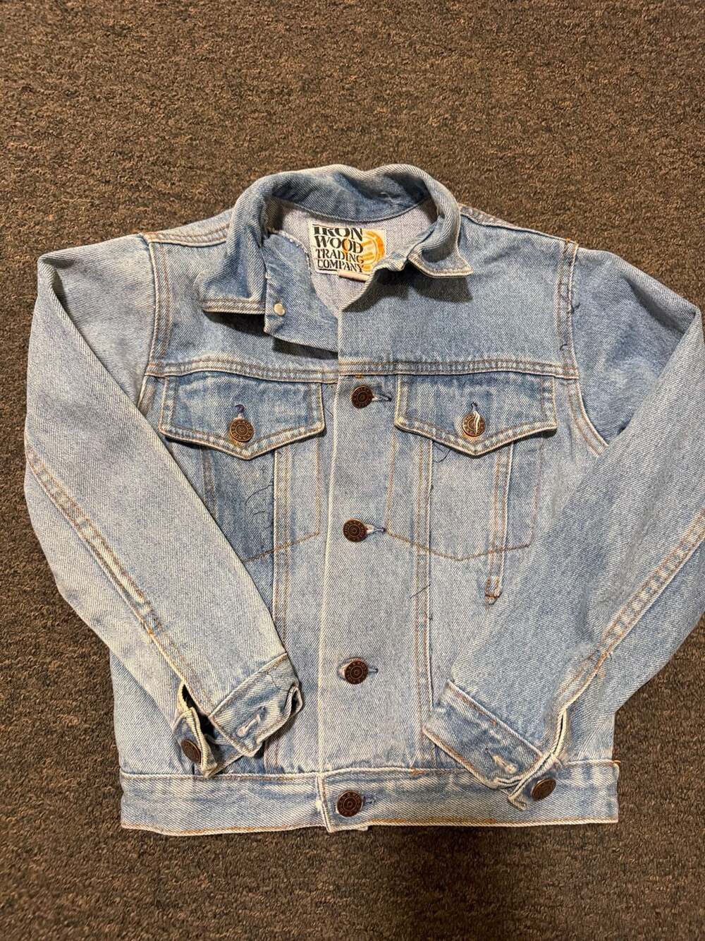 Iron Wood Trading Company Vintage Light Wash Denim Trucker Jacket Size 12